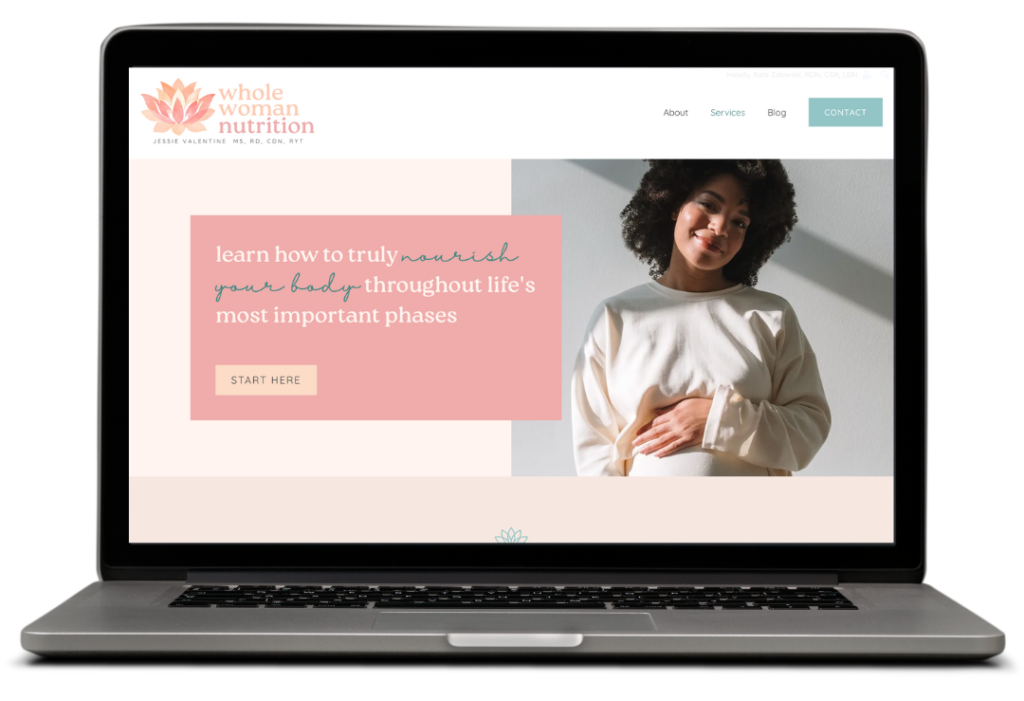 Laptop featuring a website with image of a smiling pregnant woman