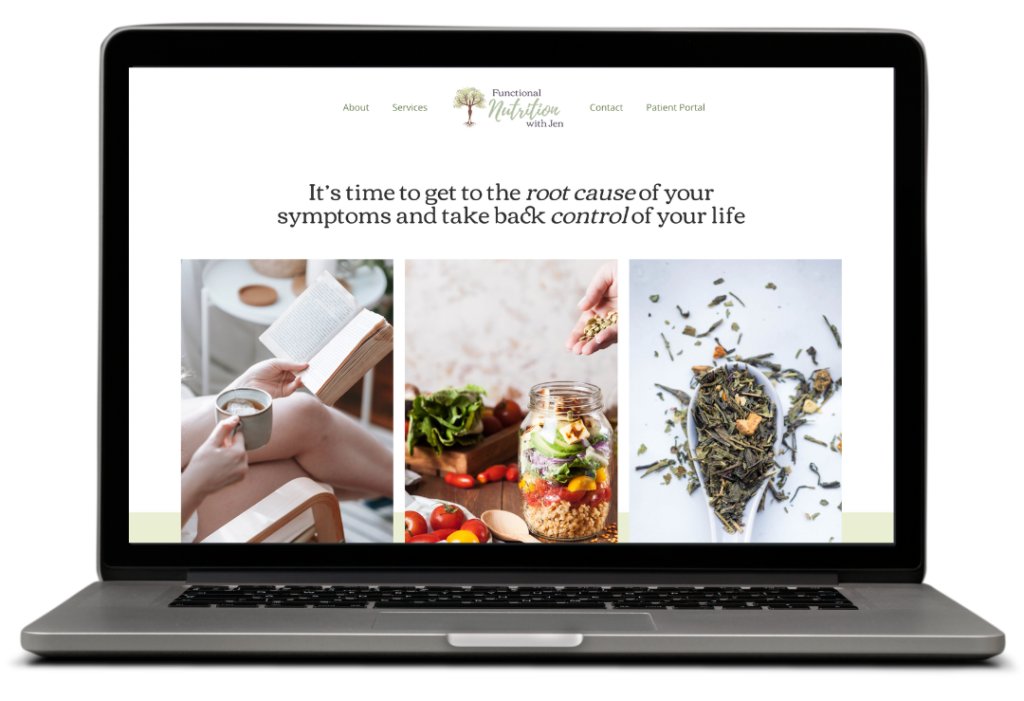Laptop mockup showing a website with floral and botanical imagery