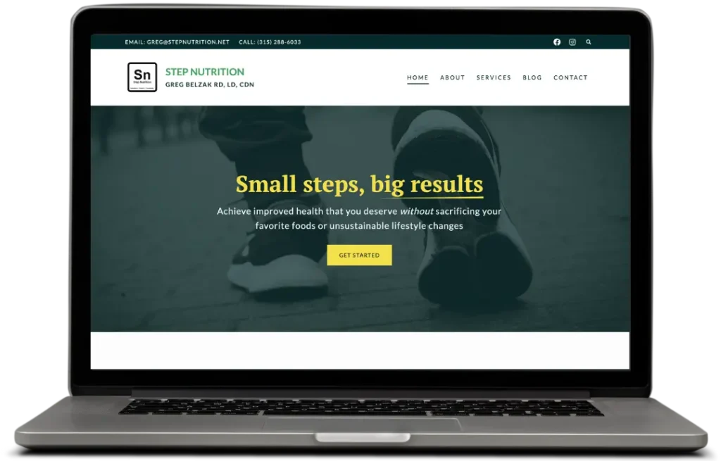 Mockup of Step Nutrition website on a macbook laptop