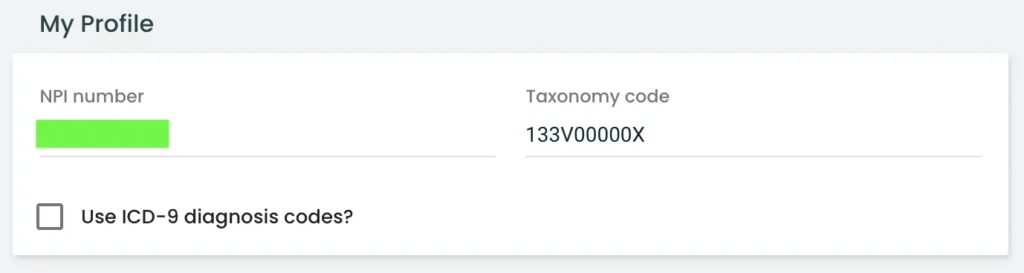 Screenshot of practice better billing provider profile