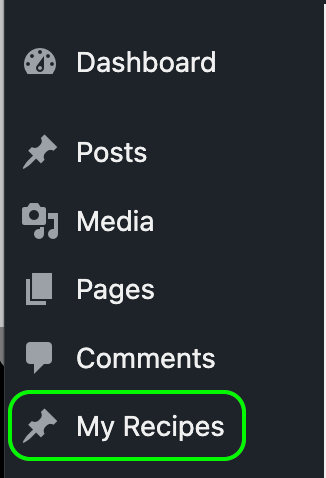 My Recipes on the WordPress Dashboard